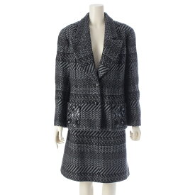 シャネル CHANEL 00A ウール ツイード ジャケット スカートセットアップ P16214 P15932 ネイビー 46 42【中古】【正規品保証】