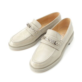 シャネル CHANEL 23A パテントレザー ロゴ シグネチャー シルバー金具 ローファー シューズ G37430 グレー 37C【中古】【正規品保証】