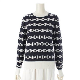 エルメス HERMES カシミヤ シルク シェーヌダンクル ニット セーター トップス ネイビー ホワイト 36【中古】【正規品保証】
