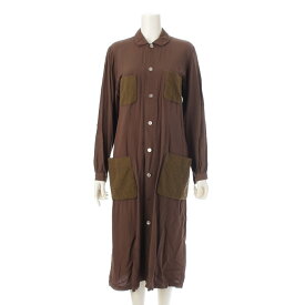 ローブドシャンブルコムデギャルソン robe de chambre COMME des GARCONS AD1994 丸襟 ポケット 異素材 ロング ワンピース ドレス RO-040100 カーキグリーン ワンサイズ【中古】【正規品保証】