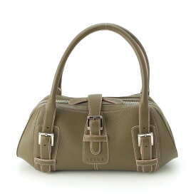 ロエベ LOEWE SENDA センダ レザー ロゴ ベルト ハンドバッグ カーキ×ピンク【中古】【正規品保証】