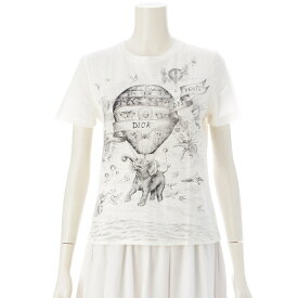 クリスチャンディオール Christian Dior コットン リネン バルーン アニマル プリント 半袖Tシャツ 象 鳥 153T-12B4452 ホワイト XS【中古】【正規品保証】