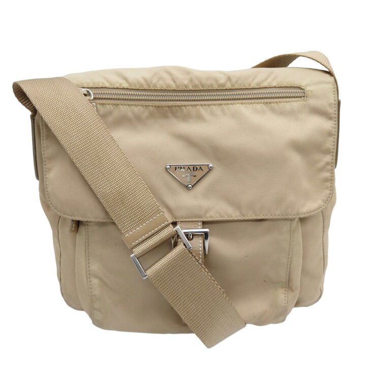 PRADA ショルダーバッグナイロン三角ロゴプレート肩掛けベージュ 