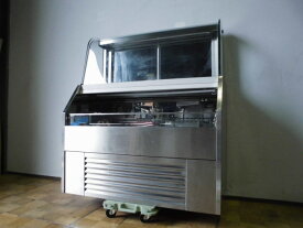 【中古】厨房 業務用 オープン 2段 ディスプレイ 冷蔵ショーケース 上段常温 下段冷蔵 後引戸 三相 200V 照明付 特注品W1200×D600×H1380mm