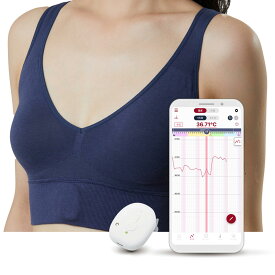 【つけて寝るだけ】 わたしの温度 婦人 基礎 温度計 妊活 [ 就寝中に測定 アプリへ自動記録 入力不要 データ永久保存 ] デバイス 本体＆専用ブラセット ウェアラブル 婦人用 スマホ アプリ連携 記録 データ転送 ネイビー M