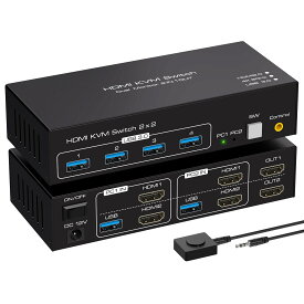 デュアル HDMI USB3.0 KVM 切替器 スイッチャー 4K 60Hz 2HDMI 複数 4USB セレクター 2PC 共有 手動 USB3.0 4ポート マウス キーボード プリンター スイッチ HDTV プロジェクター モニター ビデオ 伝送