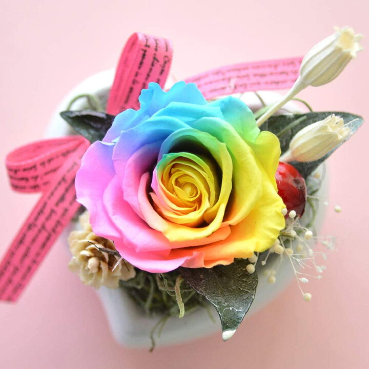 楽天市場 プリザーブドフラワーギフト レインボーローズ ハート レインボー プチ 誕生日 ミニフレーム 誕生日 額 香る お祝い 結婚式 結婚祝 アレンジ 引越祝い 香り付き プリザード フラワー ブリザード あす楽 楽ギフ 包装 夏ギフト お中元 新生活