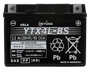 GS YUASA �W�[�G�X���A�T �V�[���h�^ �o�C�N�p�o�b�e���[ �t���[�d�� YTX4L-BS-GY-C