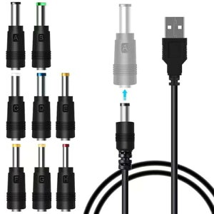 TJK USB�P�[�u�� 8 in 1 DC 5V1A �d���P�[�u�� USB-�ی� �ϊ��v���O�t�� DC�[�d�R�[�h 5.5x2.5/5.5x2.1mm ��@ �i�C�g���C�g �ȂǂɓK�p �T�C�Y 3.5*1.35mm 4.0*1.7mm 4.8*1.7mm 5.5*1.7mm 5.5*2.1mm 5.5*2.5mm