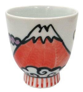 伊万里焼 せいら窯 富士山 お湯呑 コップ カップ 赤 約直径7×高さ7.5cm 容量約150ml 磁器 電子レンジ対応 日本製 09928