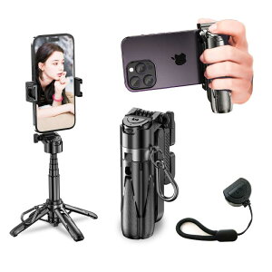 P15 自撮り棒 多機能スマホグリップ 三脚 超コンパクト 折りたたみ式 スマートフォンホルダー スマホ 三脚 リモコン付き コールドシュー付き コンパクト iPhone Androidに対応 写真/旅行/動画を