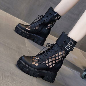 ヒールパンプス24新作厚底スニーカーシューズブーツメッシュ 薄手中空通気メッシュブーツ ショートブーツ インナーハイトサンダル レディース 韓国ファッション サンダル さんだる