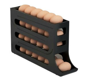 大容量の卵パック、保存箱、取り出しやすい、多層、斜めの口、自動卵ローラー、冷蔵庫に入れることができます。 (ベージュ)