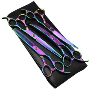 ペット用ハサミ4点セット, 猫と犬のグルーミングはさみ, ファッション, ペット用品 (ブルー)