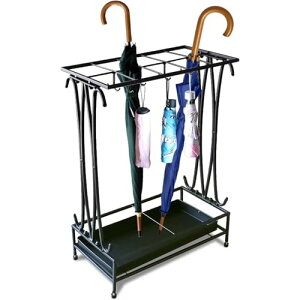 傘立て、10 本収納 鉄製傘立て 収納ラック 家庭・ホテル・学校教室用 便利大容量 安定 取り外し可能水受け皿付き 折りたたみ傘収納 雨の日最適 コンパクト 狭い入り口向け (ブラック(10穴8