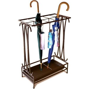 傘立て、10 本収納 鉄製傘立て 収納ラック 家庭・ホテル・学校教室用 便利大容量 安定 取り外し可能水受け皿付き 折りたたみ傘収納 雨の日最適 コンパクト 狭い入り口向け (ブラック(10穴8