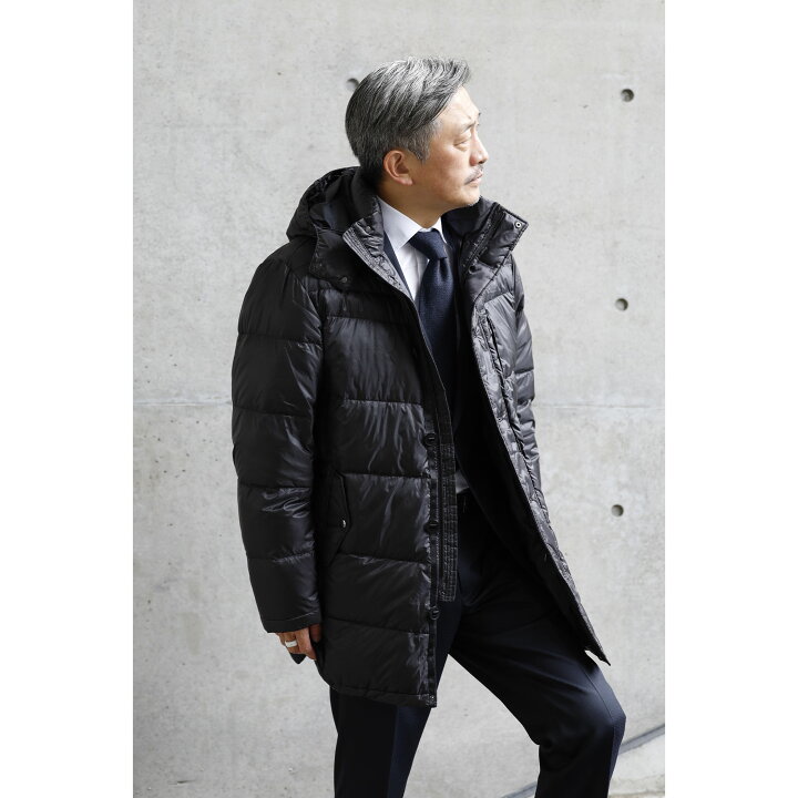 楽天市場 ダウンコート メンズ ビジネス ロング フード付 着脱可 暖かい 大きいサイズ 軽量 軽い ダウンジャケット スーツ コート ダウン アウター ビジカジ カジュアル 通勤 30代 40代 50代 ミドル丈 仕事 撥水 紳士服 ネイビー ブラック M L Ll 3l レボタウン