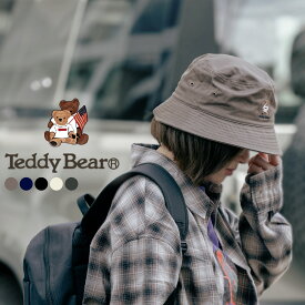 バケットハット 帽子 レディース TeddyBear テディベア バケハ ハット クラッシャー ユニセックス 男女兼用 深め 日除け 小顔効果 春 夏 秋 オールシーズン コットン 綿 無地 シンプル ワンポイント 刺繍 かわいい スポーツ アウトドア ゴルフ お出かけ たためる 61cm