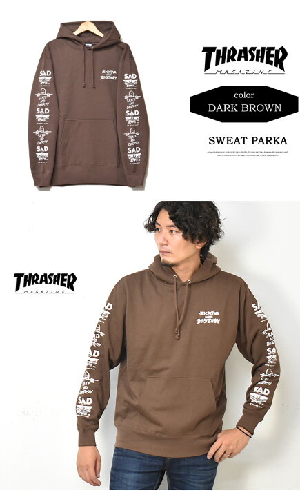 楽天市場】THRASHER スラッシャー 袖プリント スウェットパーカー プル 