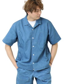 SALE セール WILD THINGS ワイルドシングス シェルテック デニム オープンカラーシャツ WT22022SG メンズ デニムシャツ 半袖シャツ 送料無料
