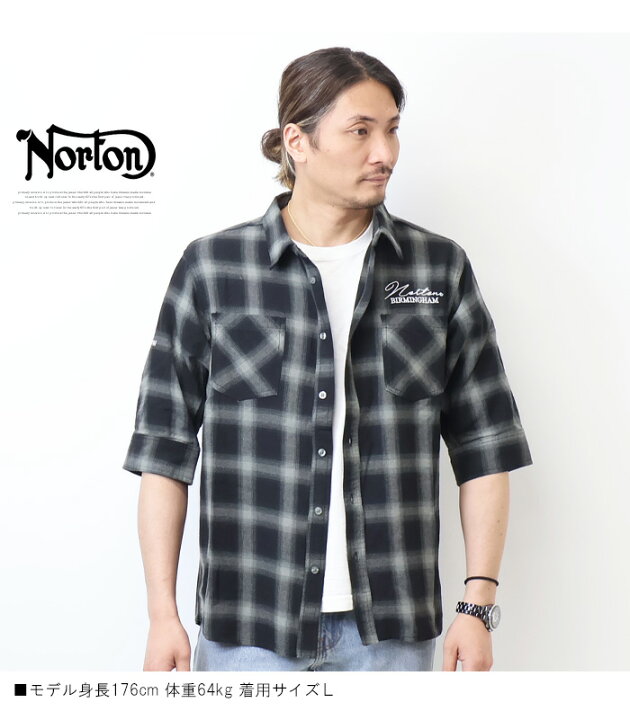楽天市場】Norton ノートン オンブレチェック 刺繍 5分袖シャツ 