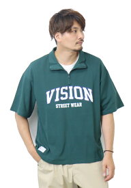 SALE セール VISION STREET WEAR ビジョンストリートウェアー 2505039 鹿の子 ハーフジップ Tシャツ ビッグシルエット 半T メンズ レディース ユニセックス ポロシャツ ビッグT
