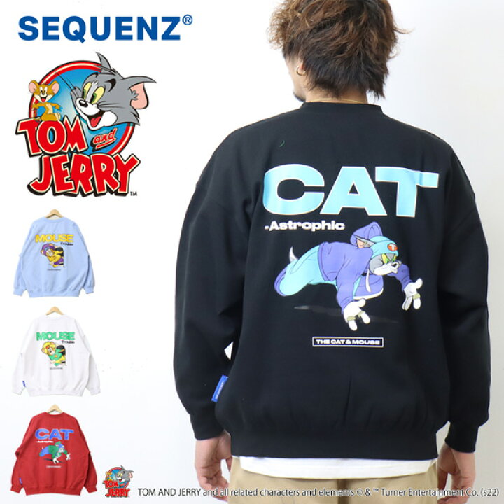 Naval sequenz トムとジェリー SEQUENZ シークエンズ TJ CHERRY FLOCKY S S TEE トムとジェリー Tシャツ 半袖 クルーネック プリント 刺繍 オーバーサイズ ブラック L