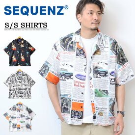 SEQUENZ シークエンズ 総柄 プリント 半袖 開襟シャツ 半袖シャツ 23570023 メンズ レディース ユニセックス ビッグシルエット 送料無料