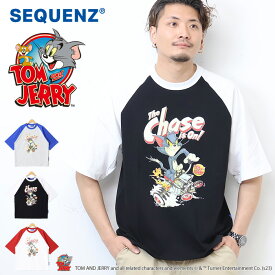 SEQUENZ トムとジェリー 23570905 ラグランスリーブ プリント 半袖Tシャツ ビッグT 半T メンズ レディース ユニセックス ビッグシルエット トムジェリ 送料無料