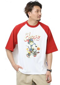 SEQUENZ トムとジェリー 23570905 ラグランスリーブ プリント 半袖Tシャツ ビッグT 半T メンズ レディース ユニセックス ビッグシルエット トムジェリ 送料無料