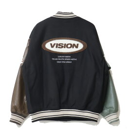 VISION STREET WEAR ビジョンストリートウェアー メルトンPUロゴスタジャン スタジアムジャケット ビッグシルエット ブルゾン アウター メンズ レディース ユニセックス 送料無料 3905013