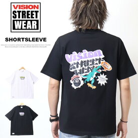 VISION STREET WEAR ビジョンストリートウェアー 恐竜マルチイラスト 半袖Tシャツ 半T ビッグシルエット メンズ 送料無料 4505039
