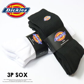 Dickies ディッキーズ 3P ソックス ロゴ刺繍 クルーソックス 靴下 25〜27cm ロングソックス 3Pセット メンズ 13688700