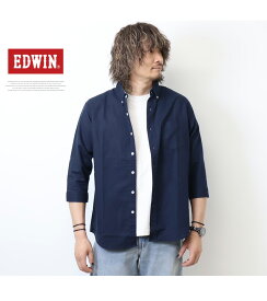 10%OFF 2024年春夏 セール EDWIN エドウィン 7分袖 ボタンダウンシャツ 綿麻 7分袖シャツ メンズ 送料無料 ET2149 SALE