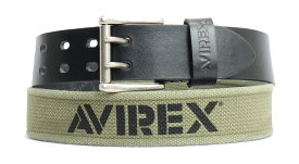 AVIREX アヴィレックス ロゴプリント レザー テープ材 コンビベルト AX4204 ダブルピンレザーベルト 本革 日本製 メンズ デザインベルト カット可 アビレックス