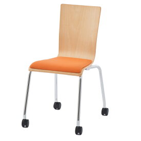 プライウッドキャスターチェア パッド付 オレンジ（1脚）RFC-FPCAOR　　椅子 会議用椅子 会議椅子 キャスター付き イス ミーティングチェア カフェチェア ダイニングチェア ワークチェア スタッキングチェア スタックチェア