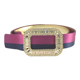Roger Vivier ロジェヴィヴィエ シルクサテン ビジュー バッグル ベルト/RCWC0682100RS00ID6/パープル×ネイビー/パーティー【♀】【A】【レディース】/b250612★■581583【中古】