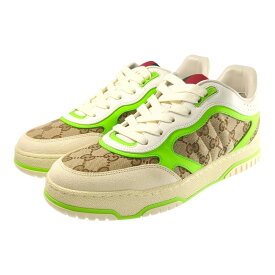 GUCCI グッチ オリジナルGGキャンバス・リウェブ・ローカット レザー スニーカー 靴/787476 7 03C/7/ベージュ×黄緑/プレゼント【♂】【S】【メンズ】/b250625★■582848【中古】