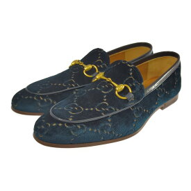 GUCCI グッチ GGベルベット・ヨルダーン・ローファー レザーシューズ 靴/430088/6/ブルーグリーン/プレゼント【オールシーズン】【♂】【S】【メンズ】/b250625★■582851【中古】