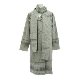 HaaT ISSEY MIYAKE ハートイッセイミヤケ ドット柄 フリンジ スカーフ付き ノーカラー コート/HA81FO665/2/グレー系/コットン【♀】【A】【レディース】/b250702★■583464【中古】