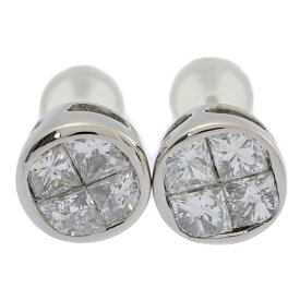 0.5ct/FD:0.5ct/ベゼルセッティング プリンセスカット ダイヤモンド ラウンドモチーフ ピアス/Pt900-2.6g/プラチナ/プレゼント【♀】【N】【レディース】/h250708★■582599【中古】