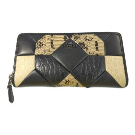 COACH コーチ パッチワーク・レザー ラウンドファスナー 長財布/53985/ブラック系/ウォレット【♀】【B】【レディース】/b250714★■584257【中古】