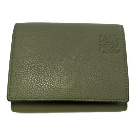 LOEWE ロエベ トライフォールド レザー ウォレット・アナグラム 3つ折り財布/カーキ/ミニ財布/プレゼント【♀】【B】【レディース】/b250714★■584298【中古】