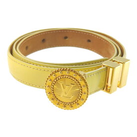 LOUIS VUITTON ルイヴィトン LVラウンドロゴ バックル パテントレザー プレーンベルト/イエロー/ドレスベルト【♀】【B】【レディース】/b250725★■585545【中古】