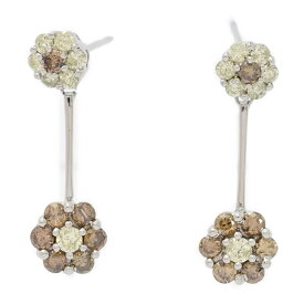 0.5ct/FD:0.5ct/フラワーモチーフ ペアフリル・イエロー×ブラウン ダイヤモンド ピアス/K18WG-3.3g/ホワイトゴールド/プレゼント【♀】【S】【レディース】/h250730★■584655【中古】