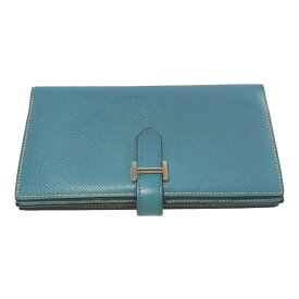 HERMES エルメス ベアンスフレ・ヴォーエプソン シルバー金具 長財布/ブルージーン/折り畳み財布/ウォレット【♀】【B】【レディース】/b250805★■586808【中古】