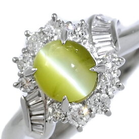 CH1.08ct/FD:0.36ct/ロシア・クリソベリル・ダイヤモンド リング・指輪・シャトヤンシー・キャッツアイ/Pt900-5.4g/11号/#51【S】【メンズ・レディース】/h250901★■587297【中古】