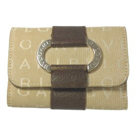 BVLGARI ブルガリ ロゴマニア・キャンバス レザー シルバー金具 6連キーケース キーリング/ベージュ/翌日配送可【♀】【B】【レディース】/b251007★■592834【中古】