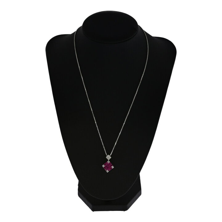 中古】 ブラックコーティング/ K18WG ルビー ダイヤモンド ペンダント  