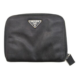 PRADA プラダ 三角ロゴプレート ナイロン ラウンドファスナー 2つ折り財布 ウォレット/ブラック/翌日配送可【♀】【B】【レディース】/b251021★■593950【中古】